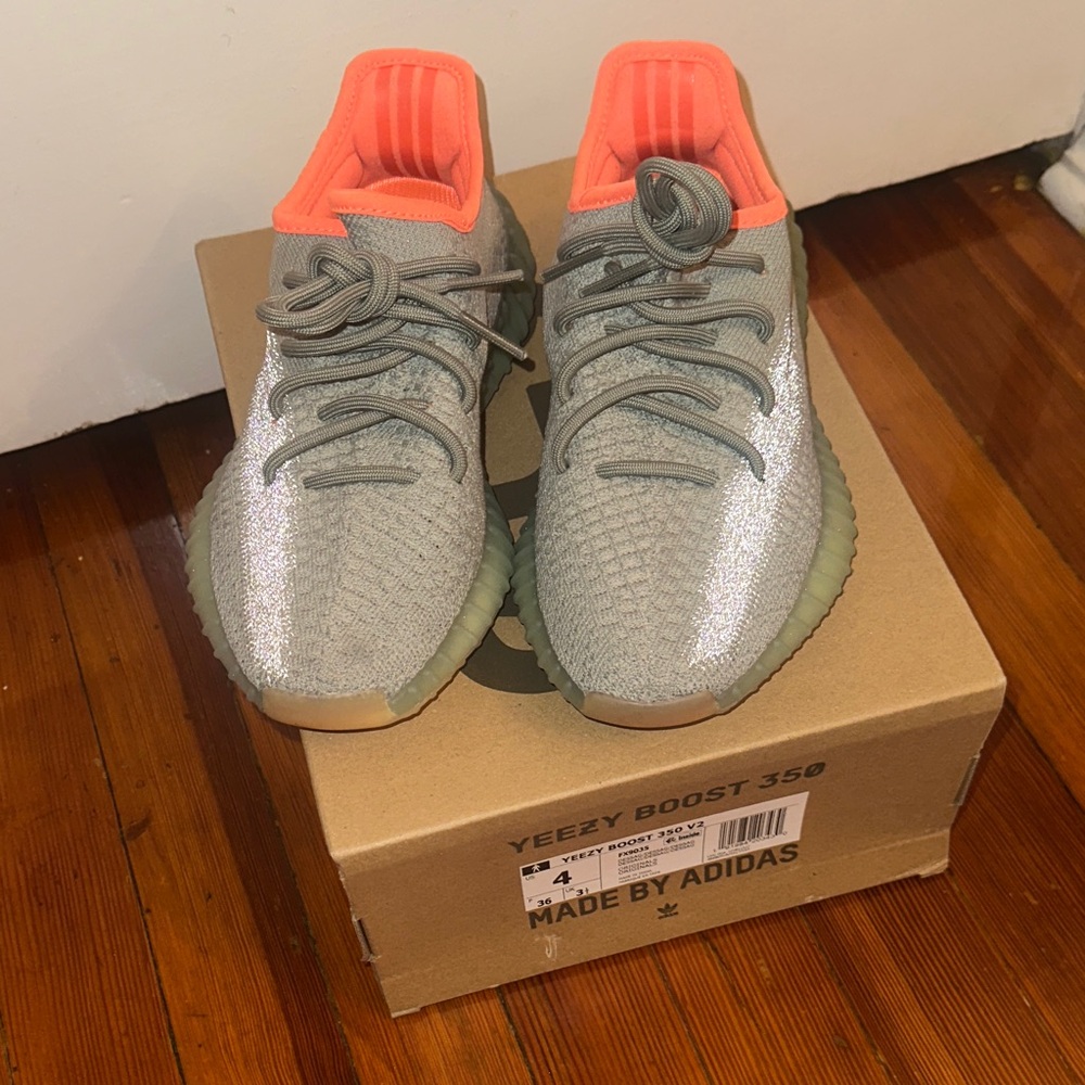 Yeezy Boost 350 V2 Gray and Orange Athletic Shoes